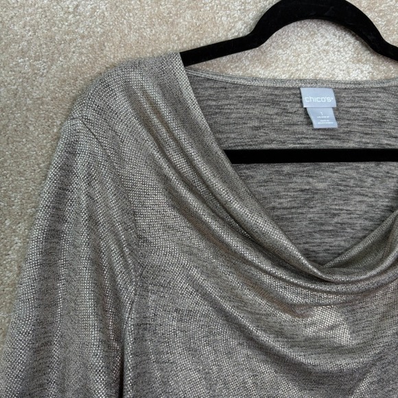 CHICO'S Cowl Neck Top Women's Medium Size 1 Metallic Shimmer Holiday Glam - Picture 3 of 9